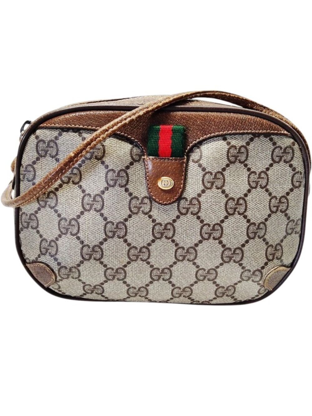 (L2) Gucci Crossbody Bag Sherry Line Brown PVC